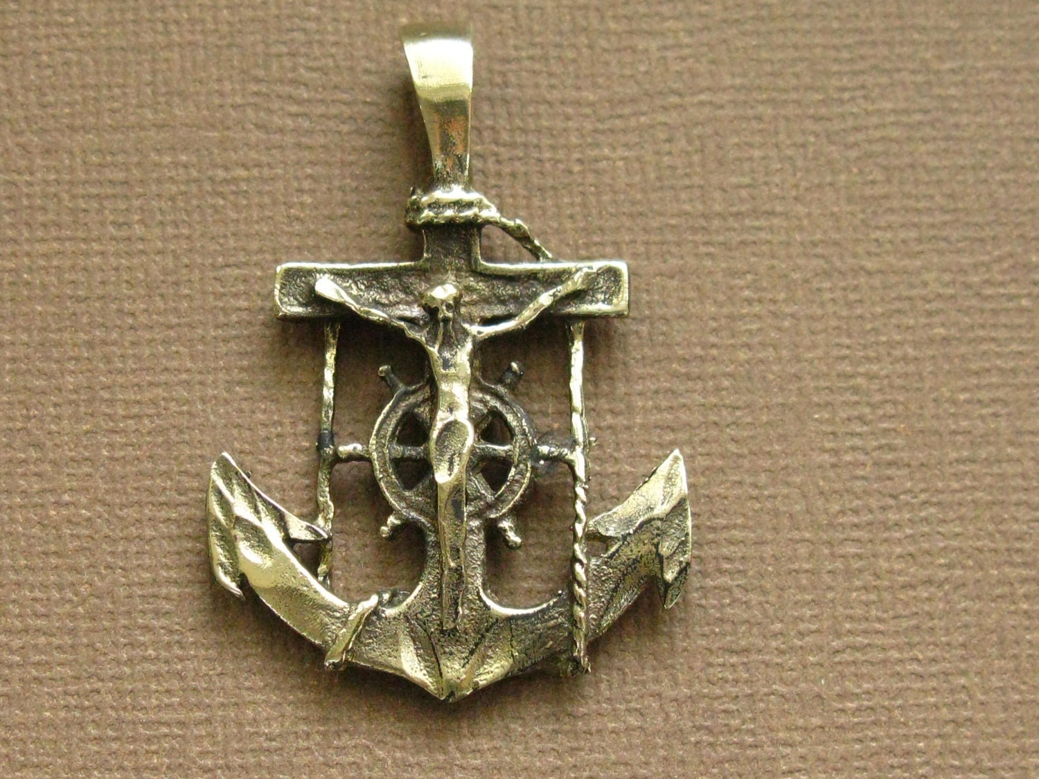 Religious Mariners Cross and Anchor Brass Medal by sarjeantandco