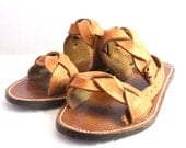 Vintage Mens Caramel Braided Leather Sandals