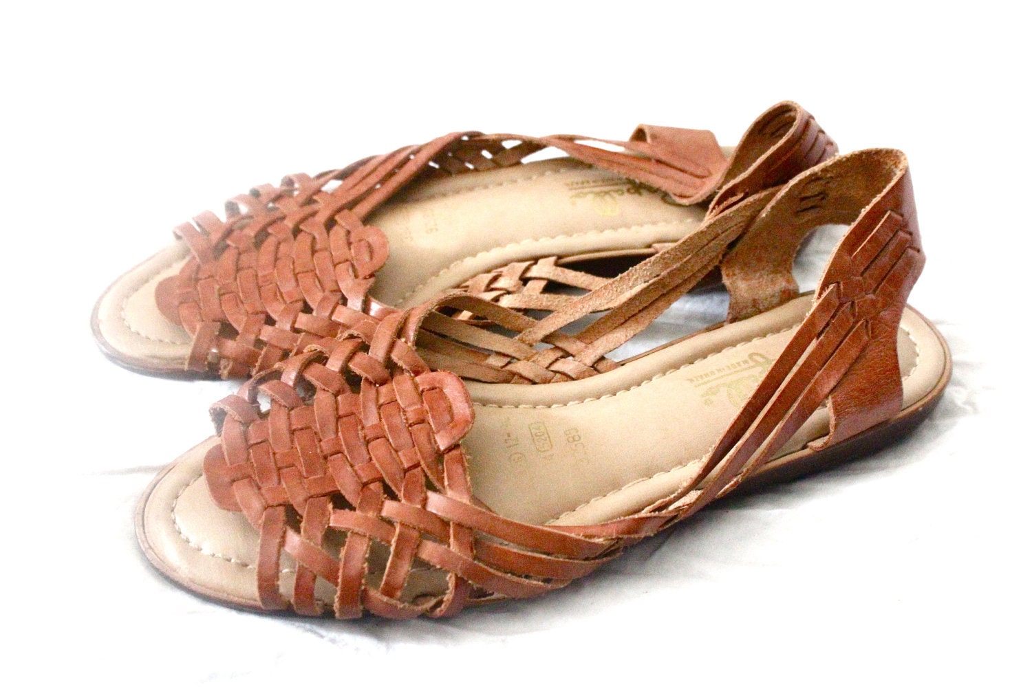 Vintage Caramel Leather Huarache Sandals Sz 9