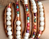 Bohemian Beaded Leather Wrap Bracelet with white Turquoise, multicolored 5X wrap, Boho leather bracelet, Beach boho jewelry