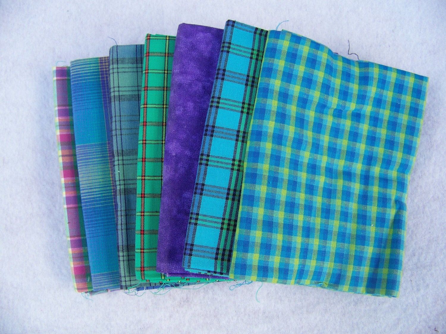 Bundle Fat Quarters Shades of Blue Plaids and Stripes