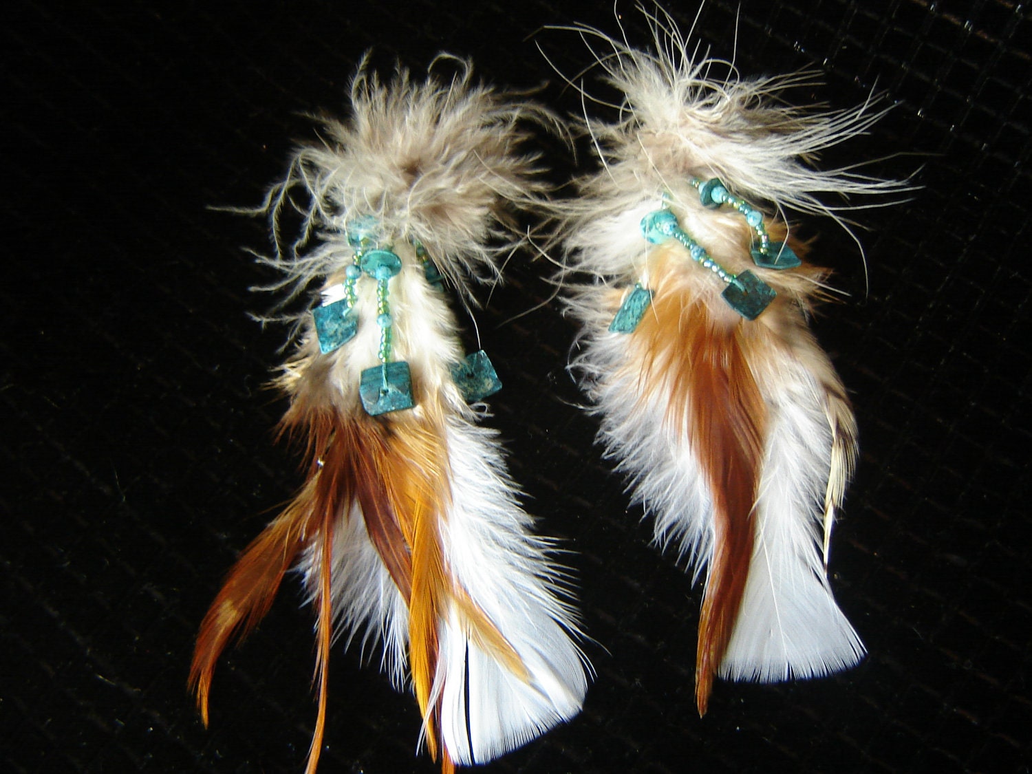 feather and beaded pierced earrings