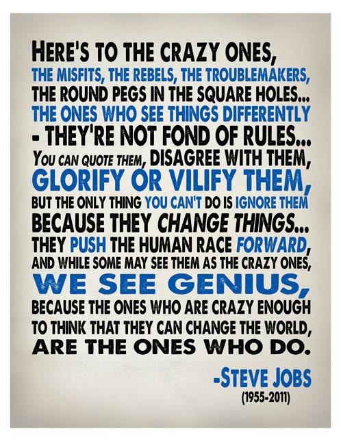 Steve Jobs Quote - Heres To The Crazy One's - Typography Quote art print 8x10