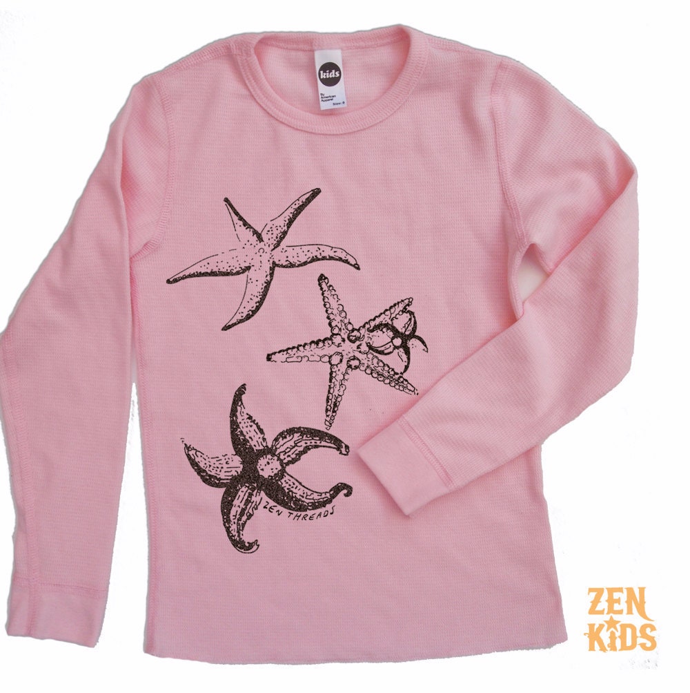 Kids Long Sleeve Thermal in Pink Thermal STARFISH - Kid Sizes 4 6 8 10 & 12 - ZenKids