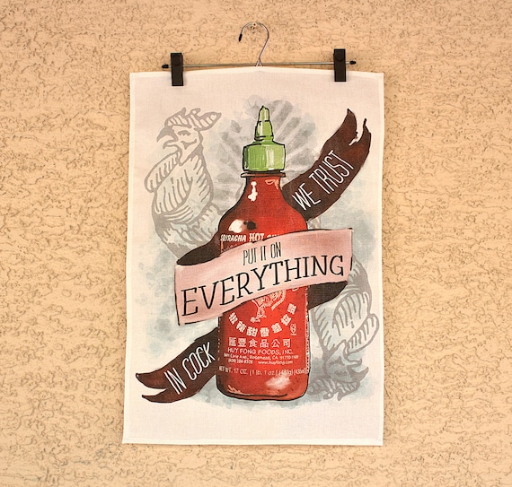 An Ode To Sriracha - linen & cotton decorative printed tea towel for your kitchen