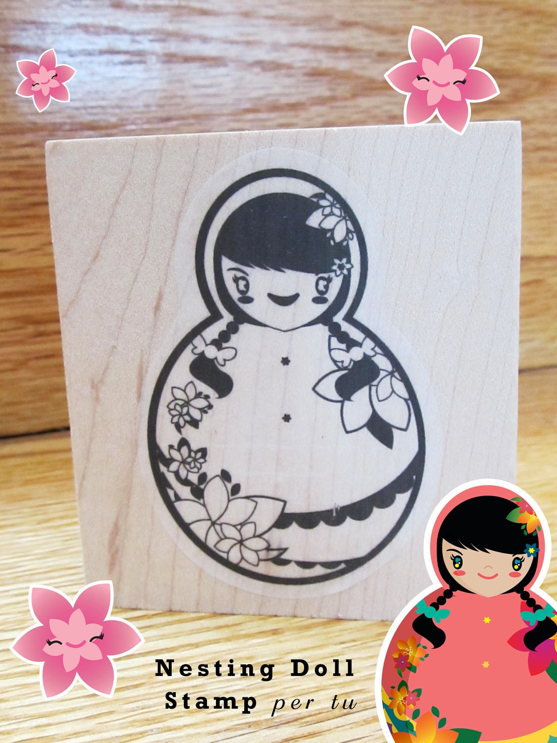 Kawaii Nesting Doll Rubber Stamp
