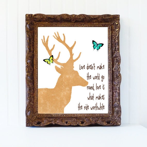 Valentines Day Decor typography deer love silhouette quote letters art print vintage butterflies butterfly home decor animal 8x10
