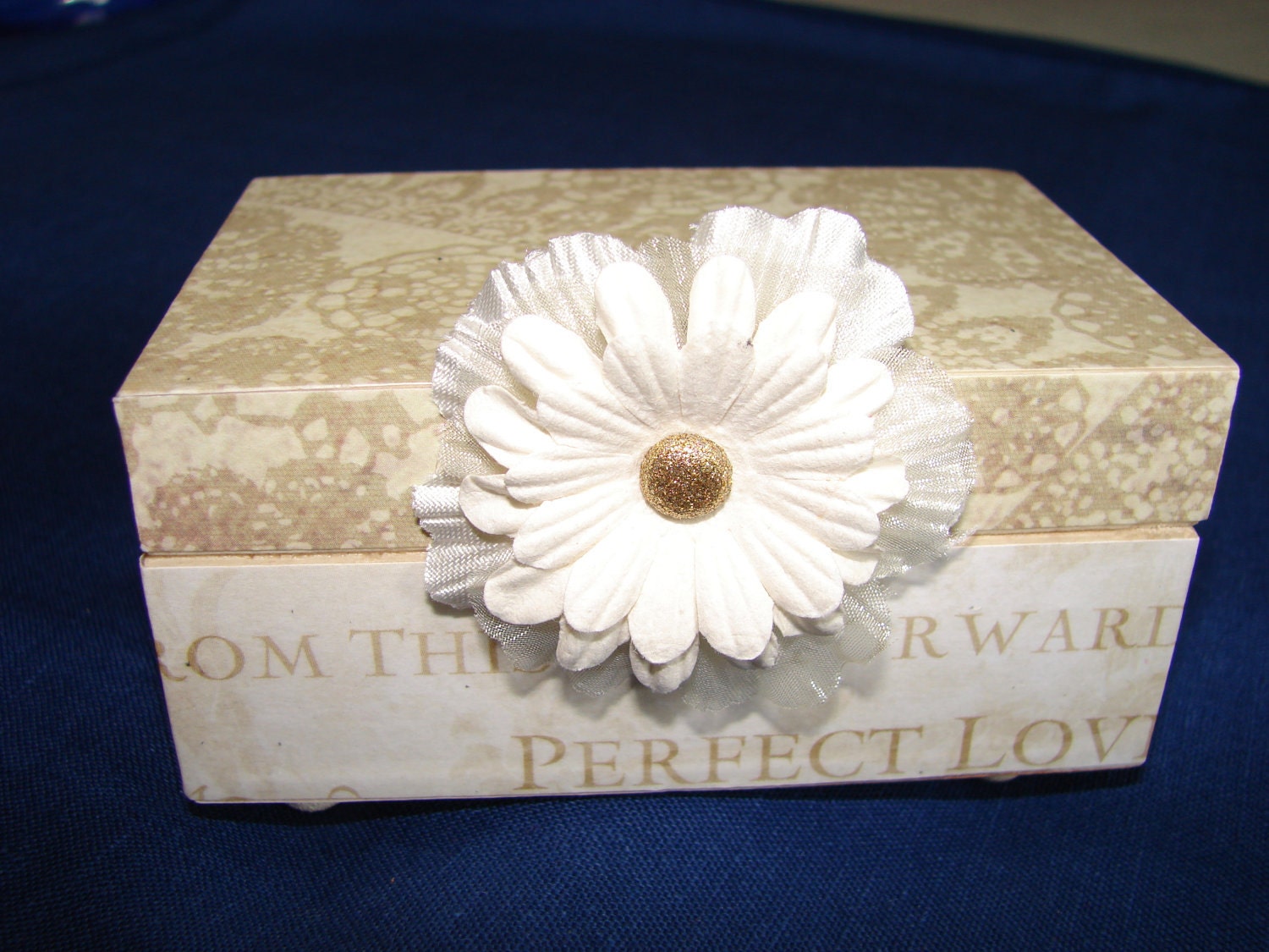 Small Wedding Trinket Box - Decoupage Box Cream and Gold