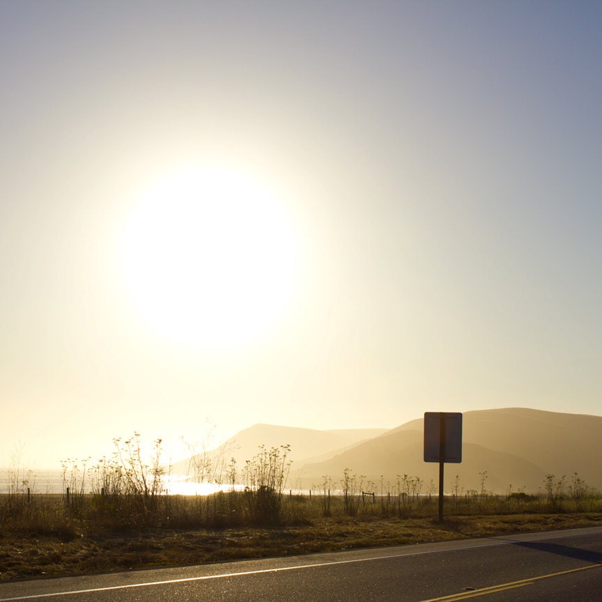 California Coast Pacific Coast Highway Coastal Landscape Photograph - Sunset Blue Yellow -12x12 Fine Art Print