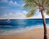 custom order ocean landscape - california hawaii waves sand seascape tropical sunsent palm trees umbrella beach made to order