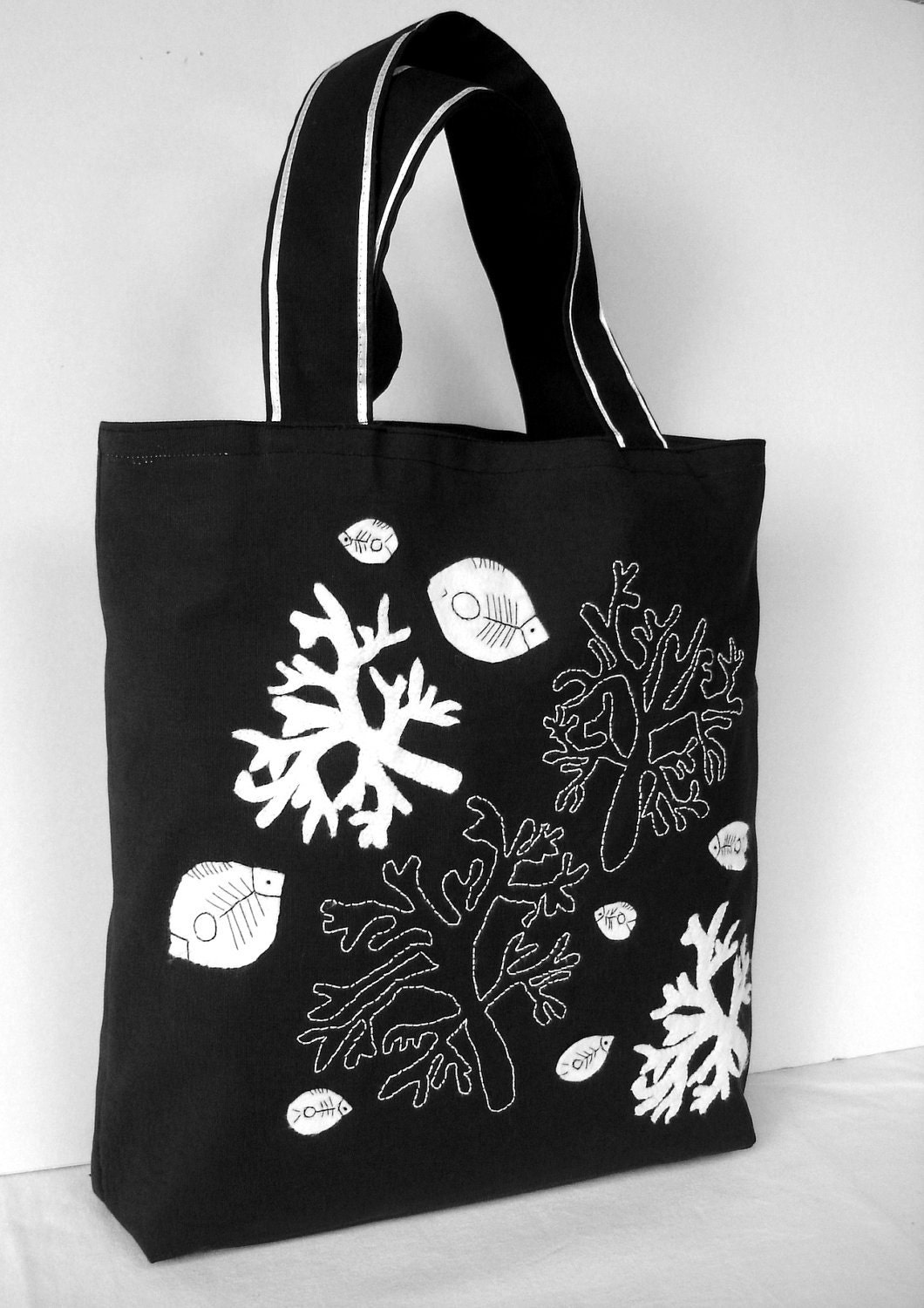 Off black canvas tote bag /unique fashion look / shopper/all to carry /handmade/everyday/ black and white