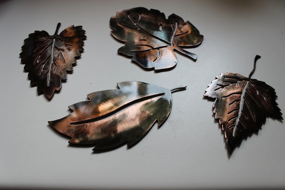 Metal Wall Art LEAFS 4 Small Set copper by HEAVENSGATEMETALWORK