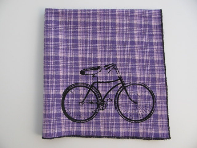 BICYCLE on super soft PURPLE plaid Hanky