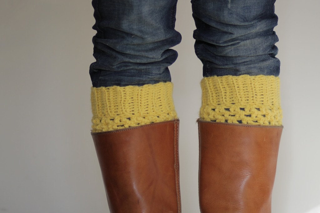Crochet Boot Cuffs in Mustard Yellow