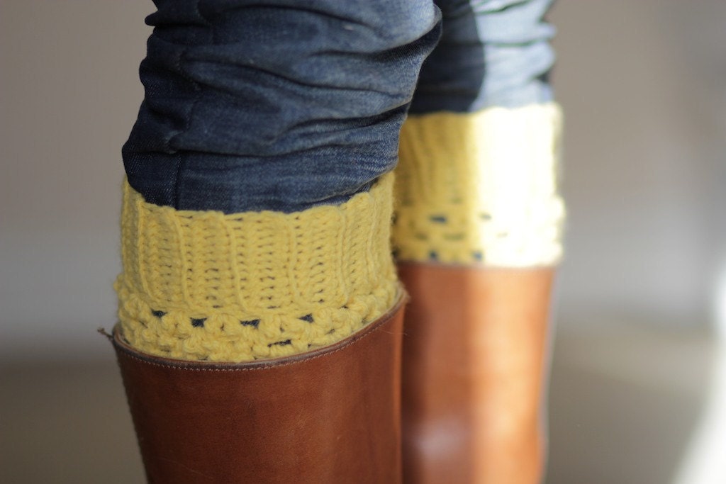Crochet Boot Cuffs in Mustard Yellow