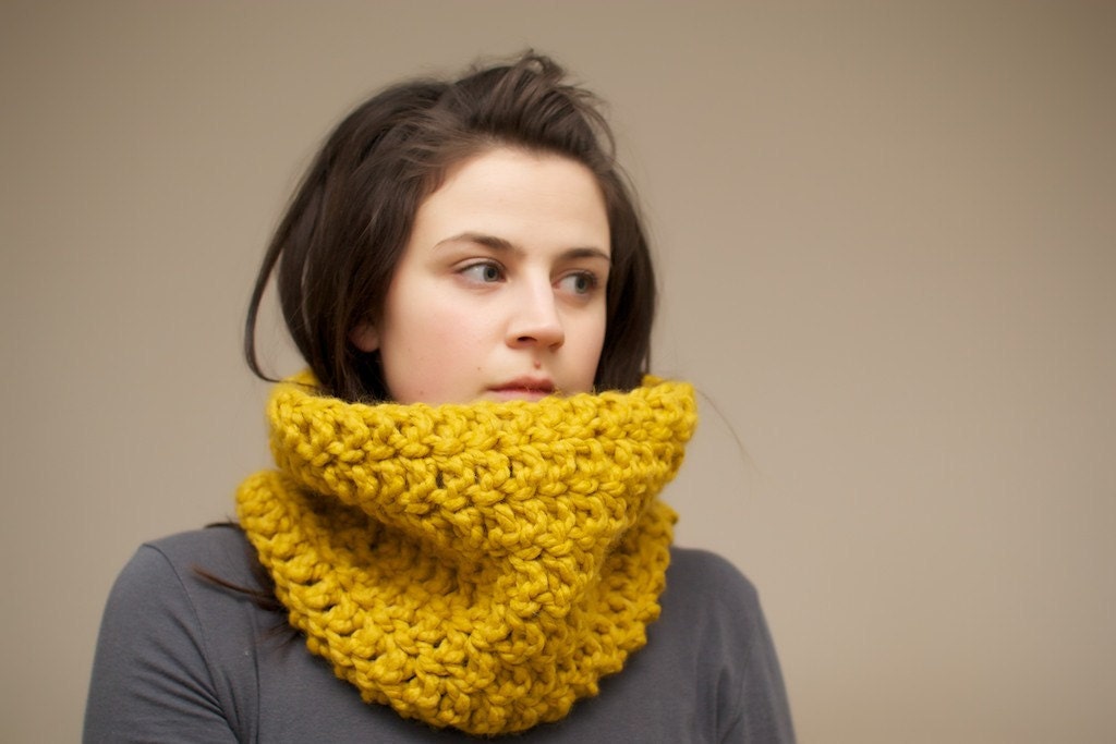Chunky Crochet Cowl Snood in Mustard Yellow