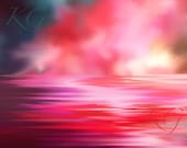 FIRE On The WATER Abstract Fine Art Photographic Print Red Purple Sunset Sunrise Landscape Seascape 8x10 Digital Painting by K Graham