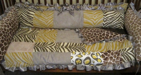 Baby Crib bedding set Animal Print Yellow brown