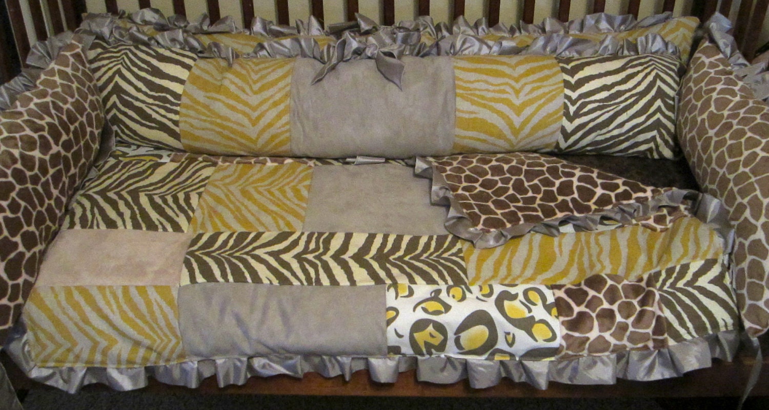 Baby Crib bedding set Animal Print Yellow brown