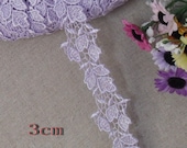 Purple embroidered lace trim 3cm wide.3 yards HTG0095