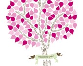 SIGNATURE BABY Shower tree. Baby Girl. Guest book alternative. (T1) 13x19 - 75 signatures. StudioLO2011