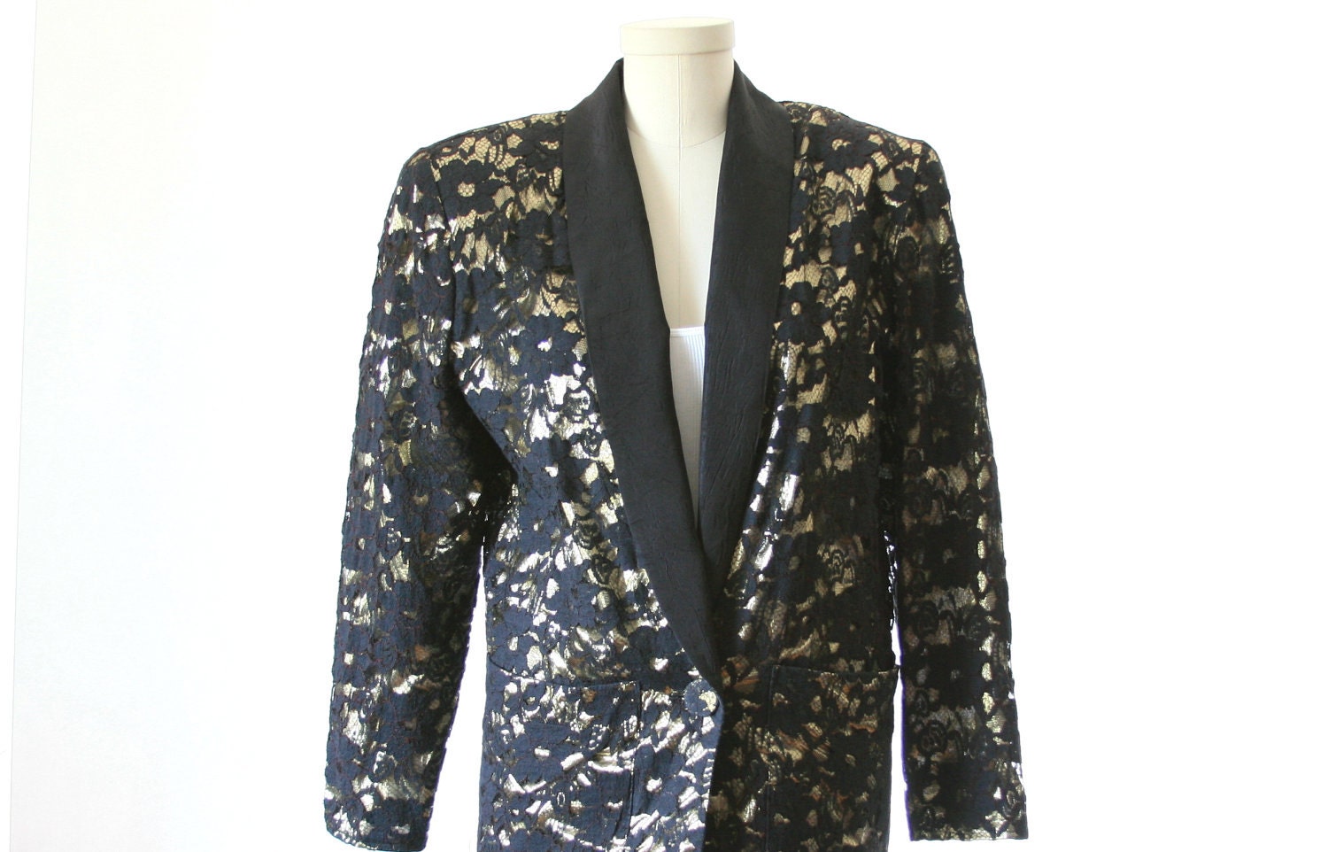 Leo by Shelli Segal - Vintage Gold Lame and Lace Jacket Blazer