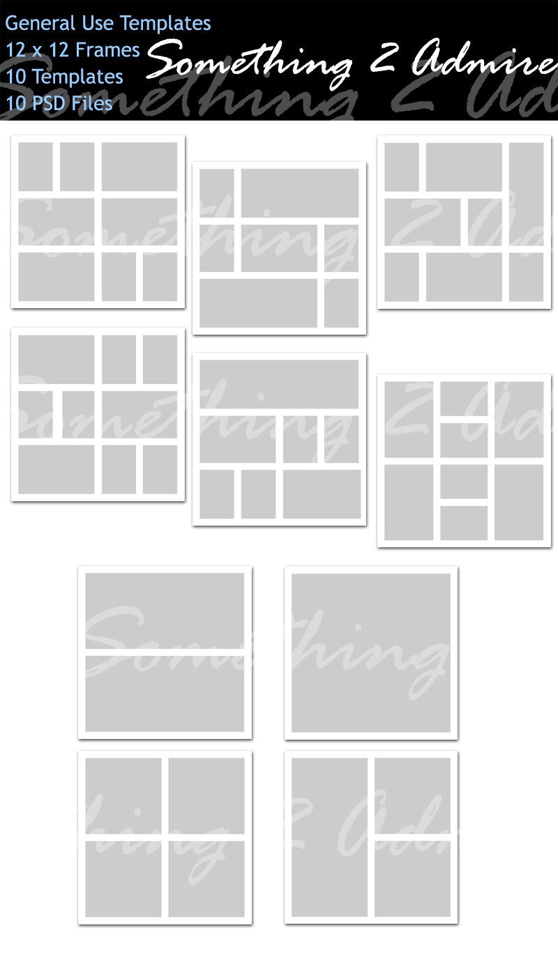 INSTANT DOWNLOAD Digital Scrapbook 12x12, 10 PSD files, Custom Storyboard/Collage, Template