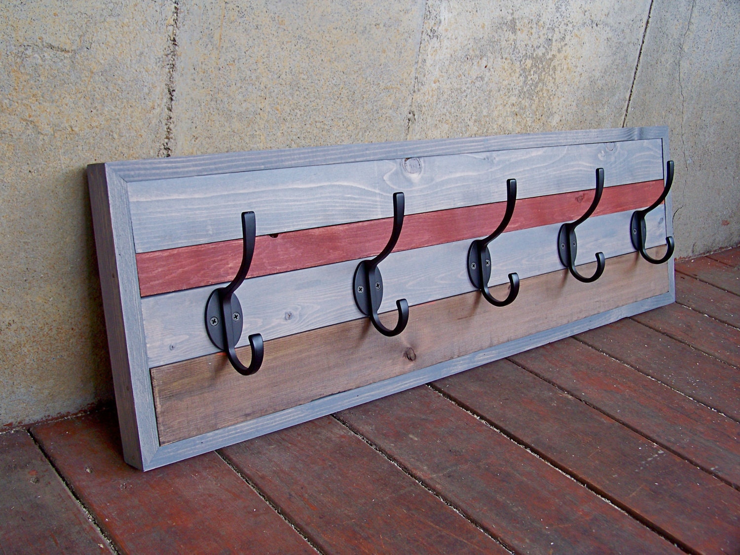 MADE TO ORDER - Reclaimed Wood Coat Rack (Brown, Grey, and Red)