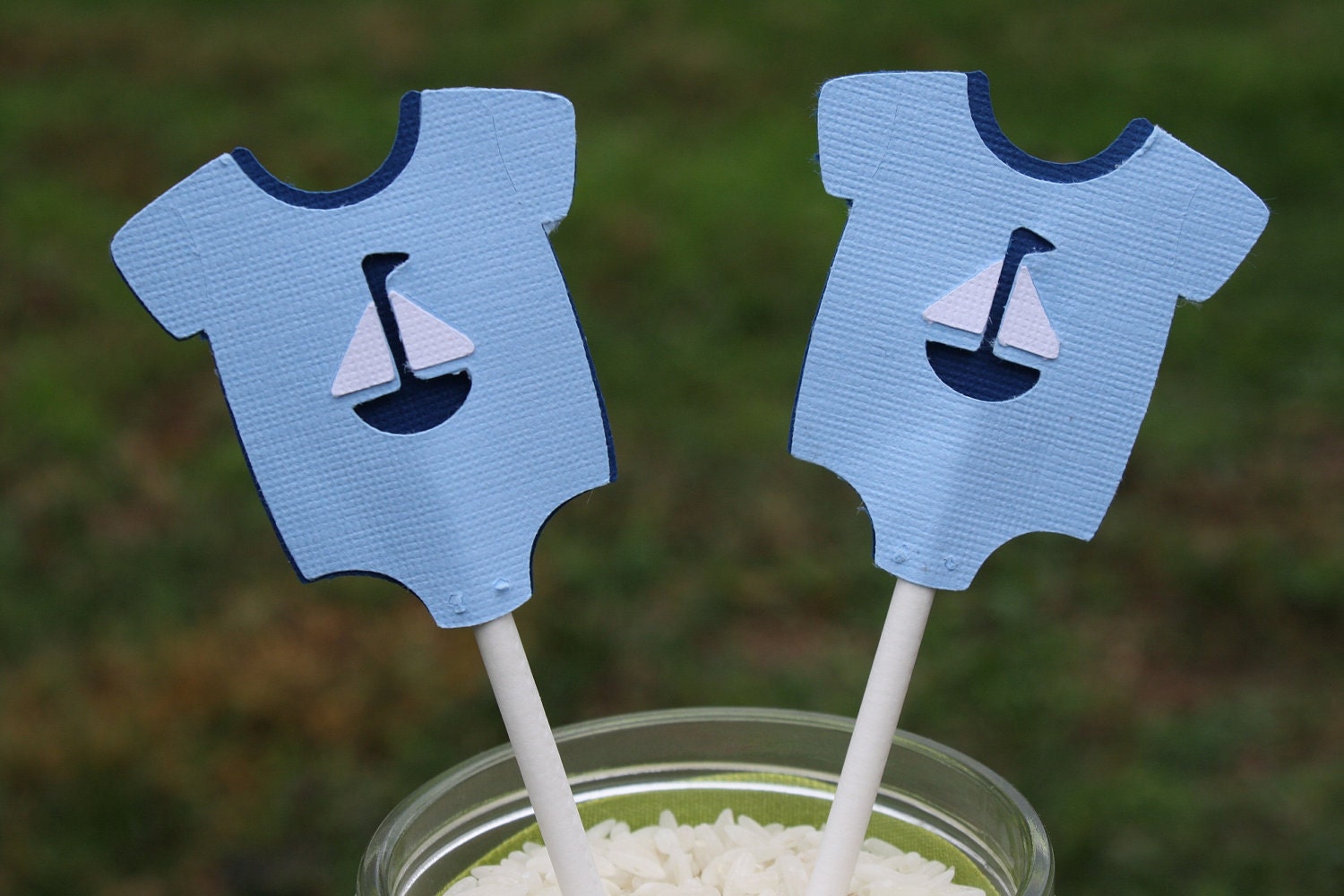 Onesie Cupcake Toppers, Baby Boy Shower, Nautical Theme, Sailboat Theme, Baby Boy Cupcake Topper, Baby Boy Cupcake Pick, Shower Cupcake Pick