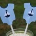 Onesie Cupcake Toppers, Baby Boy Shower, Nautical Theme, Sailboat Theme, Baby Boy Cupcake Topper, Baby Boy Cupcake Pick, Shower Cupcake Pick