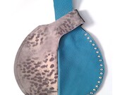 Italian Leather Studded Purse Wristlet Clutch Bag Round Baby Buddha Japanese Knot Bag Turquoise Black and Gray Grey Leopard Crystals