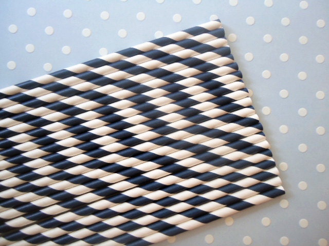 Navy Blue Striped Straws (30) - Paper Straws With Printable Flag Pennants - SALE - SAVE 15%