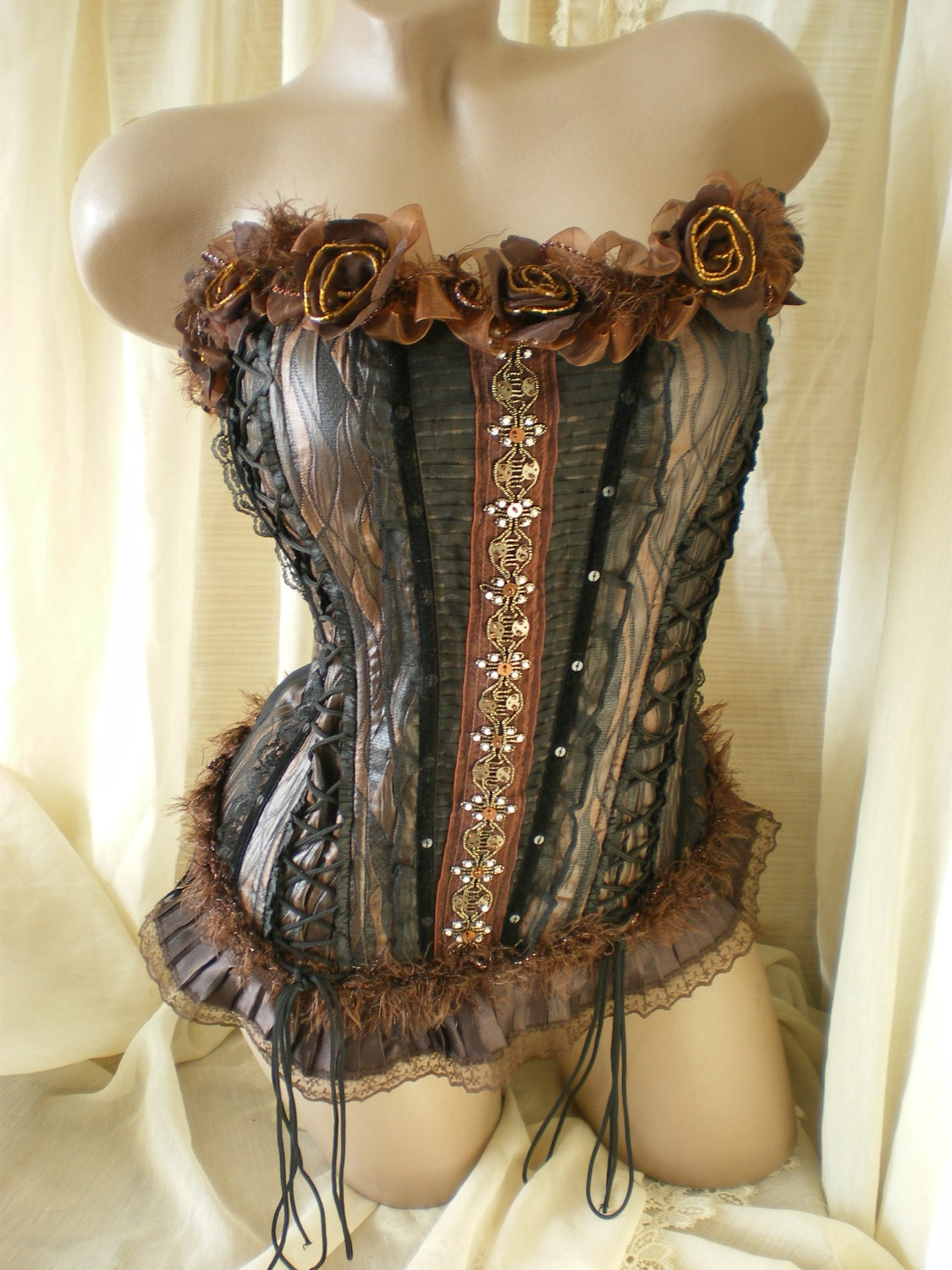 Bustier steampunk style leather imitation