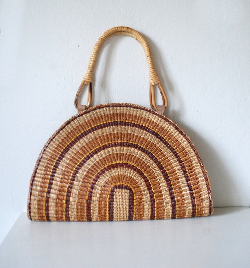 Vintage 70s Woven Sunshine Beach Bag