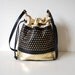 Vintage Leather 80s Black & Gold Studded Drawstring Bag
