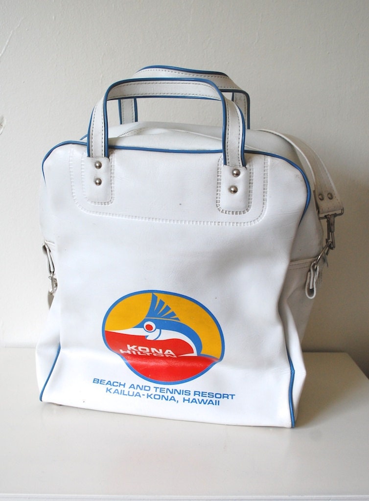 Vintage Big Hawaiian Travel Carry On Flight Bag - Kona Hilton - Vegan VInyl