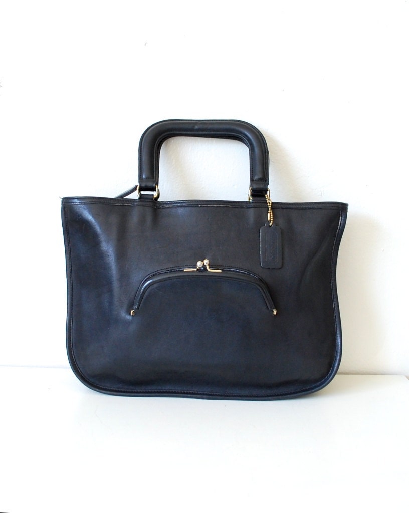Very Rare 60s COACH Mint Vintage Watermelon Kisslock Cashin Tote Bag in Black