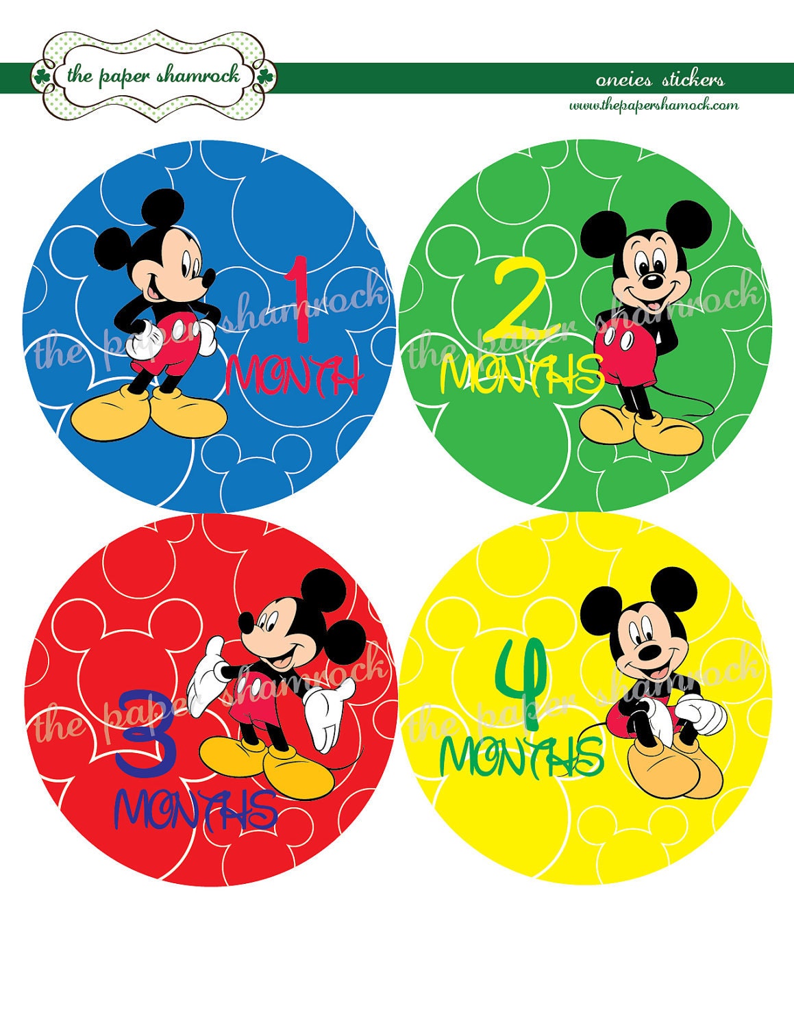 Mickey Mouse Monthly Onesies Stickers, Baby Stickers for Onesies, Month Stickers