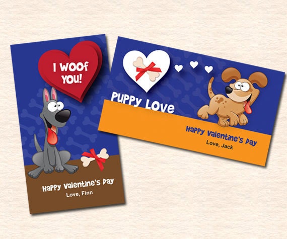 Puppy Love - Valentine Cards for Kids, Valentine's Day Cards for Kids, Kids Valentine Cards, Printable Valentine Cards for Kids Il_570xn