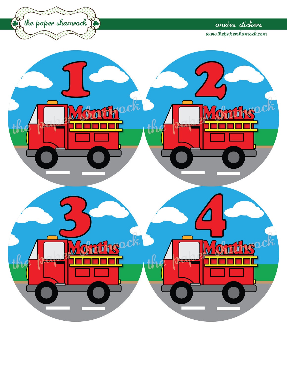 Fire Truck - - Baby Monthly Milestone Stickers, Baby Stickers, Monthly Stickers, Month Stickers, First Year Belly Sticker Il_570xn