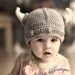 The Viking Hat - 12M to 24M - Gray Color Viking Hat with White Horns - Made to Order