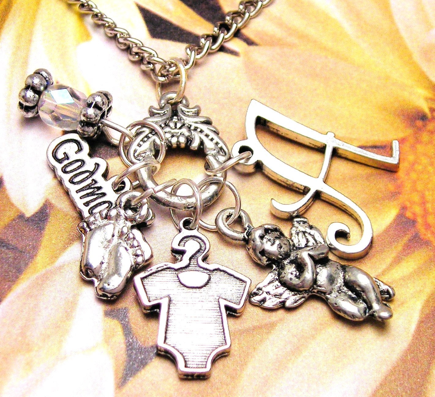 Godmother gift charm holder necklace religious personalized initial  piece