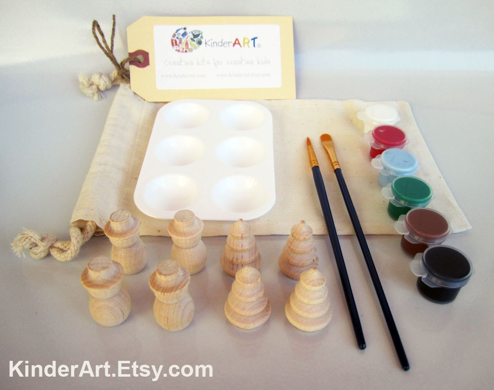 DIY Wooden Christmas Trees and Snowpeople and Paint Kit in a Bag Arts and Crafts for Kids Stocking Stuffer