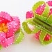 Pair of 2 Flower Hairbows, Bright Pink White Yellow and Green, Flower Hair Clippies, Pigtails, Toddler Hairbows, Girls Hairbows, Hair Clips