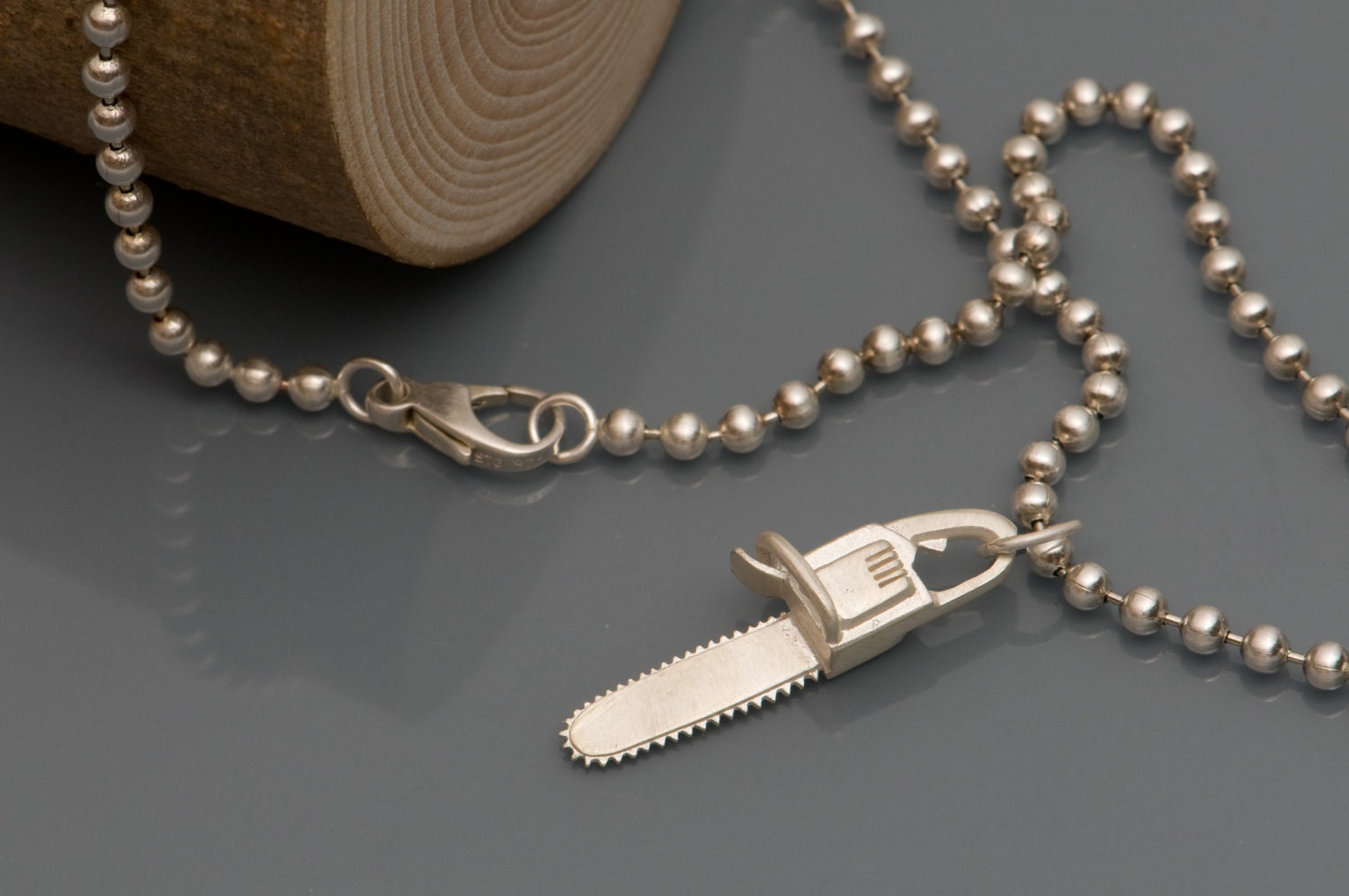 Silver Chainsaw Necklace 'killer charm' Pendant on Sterling Silver Ball Chain - Free Shipping