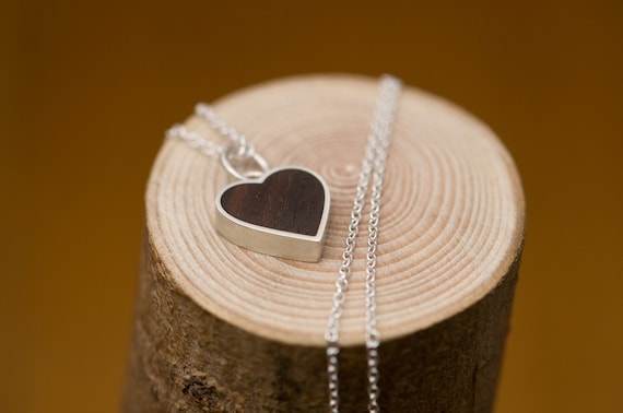 wood and silver heart pendant