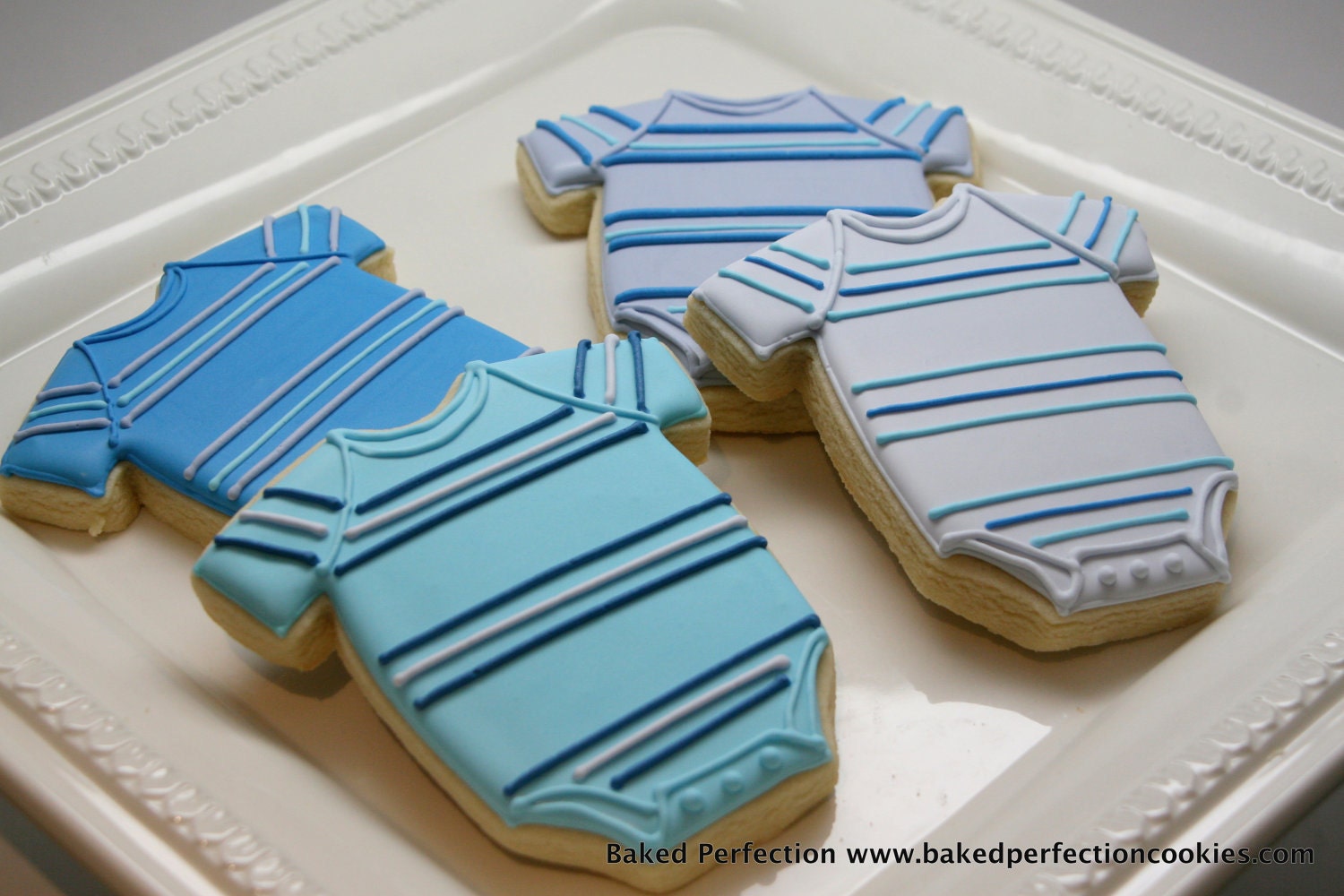 Baby Boy Blue Striped Onesie Cookies for Baby Shower, New Baby Gift, Birthday