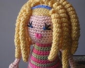 Crochet Plush Vegan Doll Blonde Curls Curly Yellow Blond Hair Colorful Blue Eyes Green Blue Pink Stuffed Toy Baby Girl Gift, MADE TO ORDER