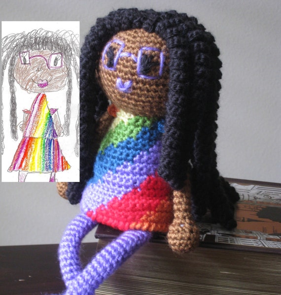Custom Crochet Doll Vegan African American Rainbow Natural Hair Plush Dreads Stuffed Toy Baby Girl Gift MADE TO ORDER