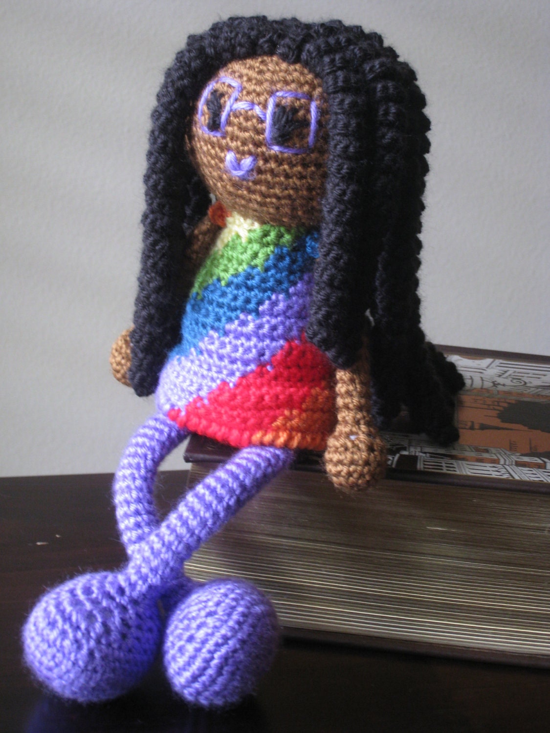 Custom Crochet Doll Vegan African American Rainbow Natural Hair Plush Dreads Stuffed Toy Baby Girl Gift MADE TO ORDER
